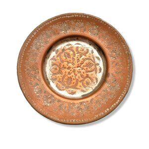 Vintage Persian Round Tray Copper with Tin Wash Corn Harvest Design JH1333
